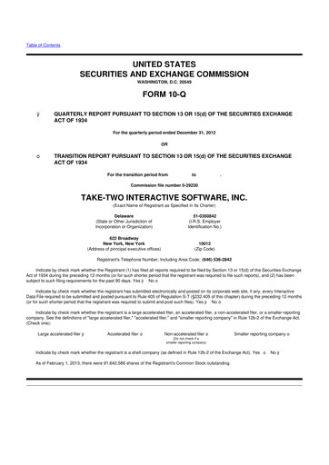 Thumbnail Take-Two Interactive
 10-Q Quarterly Report FY2013 