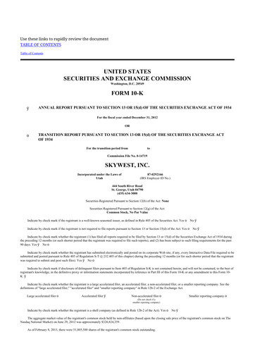 Thumbnail SkyWest 10-K Annual Report 2012