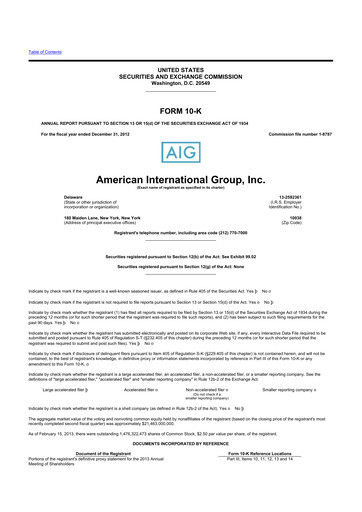 Thumbnail American International Group 10-K Annual Report 2012