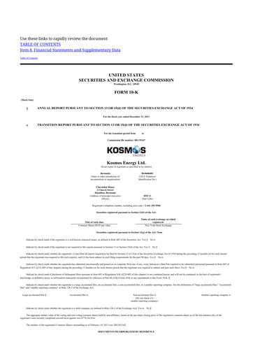Thumbnail Kosmos Energy 10-K Annual Report 2012
