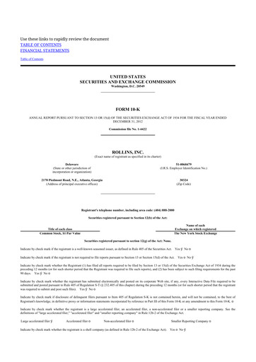 Thumbnail Rollins 10-K Annual Report 2012