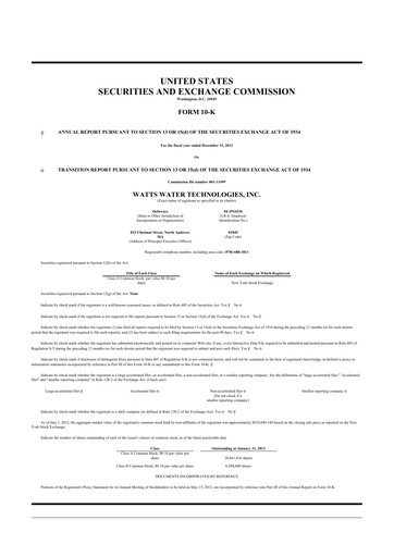 Thumbnail Watts Water Technologies
 10-K Annual Report 2012