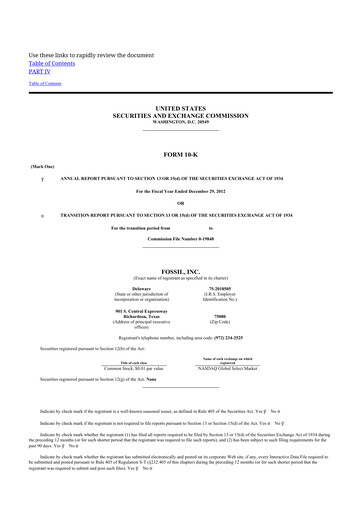 Thumbnail Fossil Group 10-K Annual Report 2012