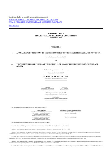 Thumbnail SL Green Realty
 10-K Annual Report 2012