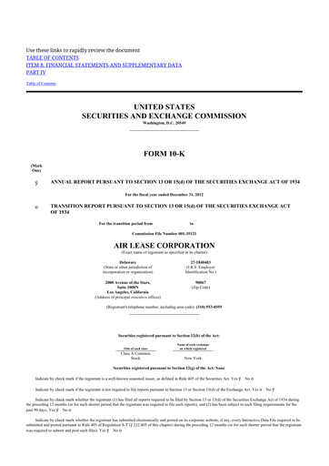 Thumbnail Air Lease Corporation
 10-K Annual Report 2012