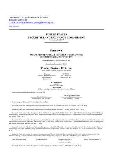 Thumbnail Comfort Systems USA 10-K Annual Report 2012