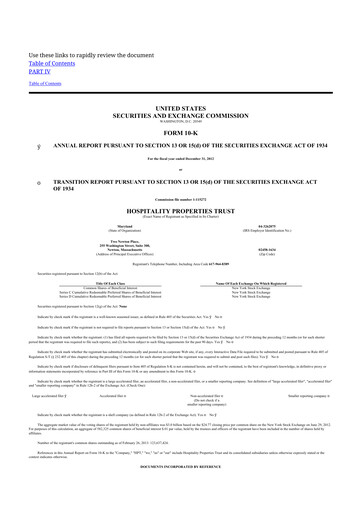 Thumbnail Service Properties Trust 10-K Annual Report 2012