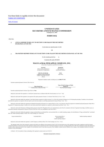 Thumbnail Maui Land & Pineapple Company 10-K Annual Report 2012