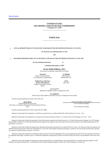 Thumbnail STAG Industrial 10-K Annual Report 2012