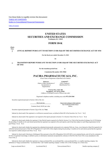 Thumbnail Pacira Biosciences
 10-K Annual Report 2012