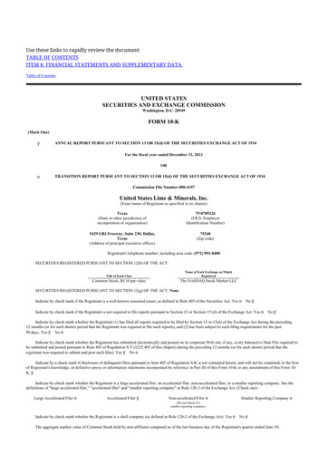Thumbnail United States Lime & Minerals  10-K Annual Report 2012