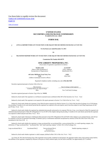 Thumbnail One Liberty Properties 10-K Annual Report 2012