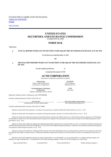 Thumbnail ACNB Corporation
 10-K Annual Report 2012