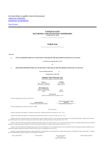 Miniature ATN International 10-K Rapport annuel 2012