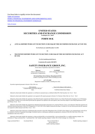 Thumbnail Safety Insurance
 10-K Annual Report 2012