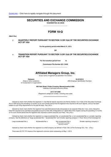 Thumbnail Affiliated Managers Group 10-Q Quarterly Report FY2013 