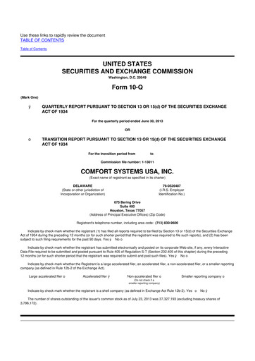 Thumbnail Comfort Systems USA 10-Q Quarterly Report FY2013 