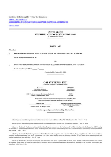 Thumbnail OSI Systems
 10-K Annual Report 2013