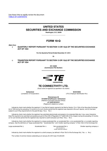 Thumbnail TE Connectivity
 10-Q Quarterly Report FY2014 