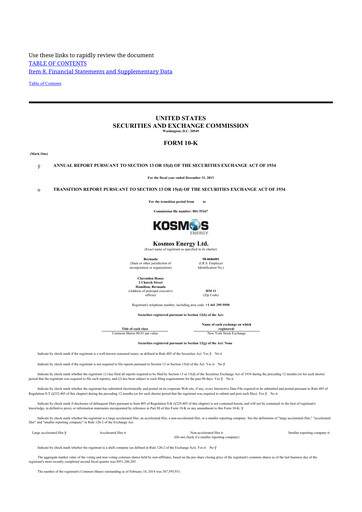 Thumbnail Kosmos Energy 10-K Annual Report 2013