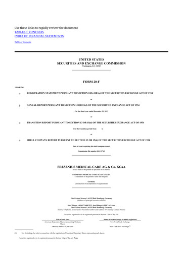 Thumbnail Fresenius Medical Care 20-F Annual Report 2013