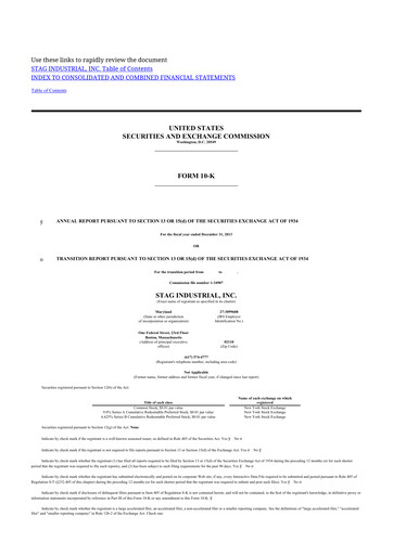 Thumbnail STAG Industrial 10-K Annual Report 2013