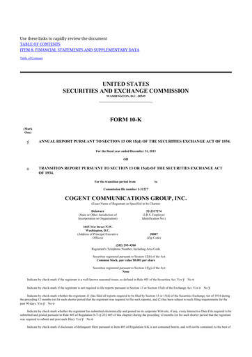 Thumbnail Cogent Communications
 10-K Annual Report 2013