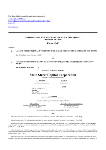 Thumbnail Main Street Capital
 10-K Annual Report 