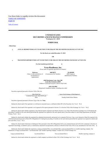 Thumbnail Texas Roadhouse
 10-K Annual Report 2013