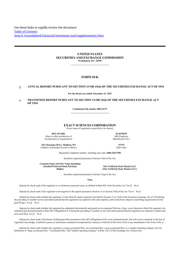 Thumbnail Exact Sciences 10-K Annual Report 2013