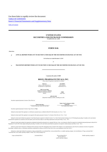 Thumbnail Rigel Pharmaceuticals 10-K Annual Report 2013