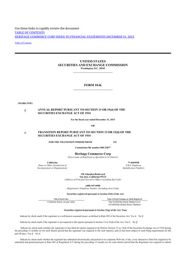 Thumbnail Heritage Commerce 10-K Annual Report 2013