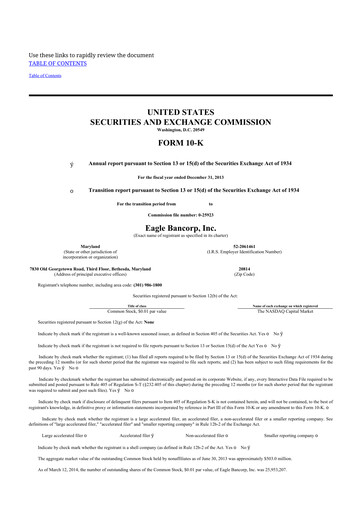 Thumbnail Eagle Bancorp 10-K Annual Report 2013