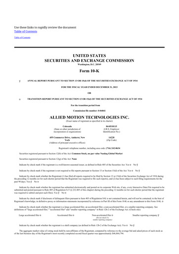 Thumbnail Allient 10-K Annual Report 2013