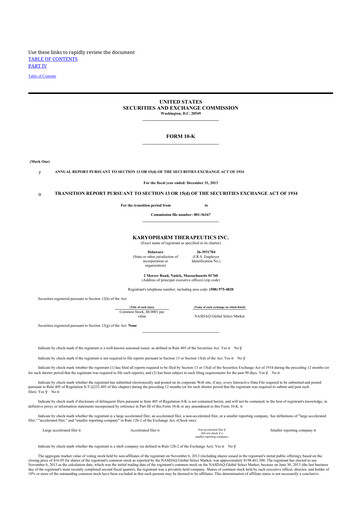 Thumbnail Karyopharm Therapeutics
 10-K Annual Report 2013