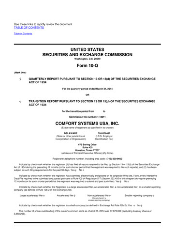 Thumbnail Comfort Systems USA 10-Q Quarterly Report FY2014 