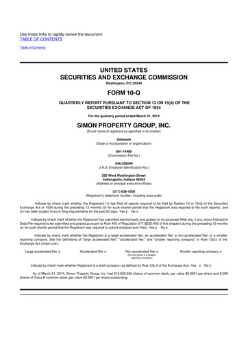 Thumbnail Simon Property Group 10-Q Quarterly Report FY 
