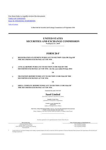 Thumbnail Sasol 20-F Annual Report 