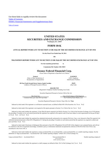 Thumbnail Oconee Federal Financial 10-K Annual Report 2014