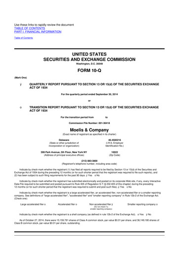 Thumbnail Moelis & Company 10-Q Quarterly Report FY2014 