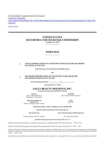 Thumbnail Sally Beauty Holdings 10-K Annual Report 2014