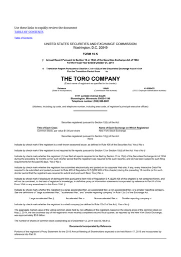 Thumbnail The Toro Company
 10-K Annual Report 2014