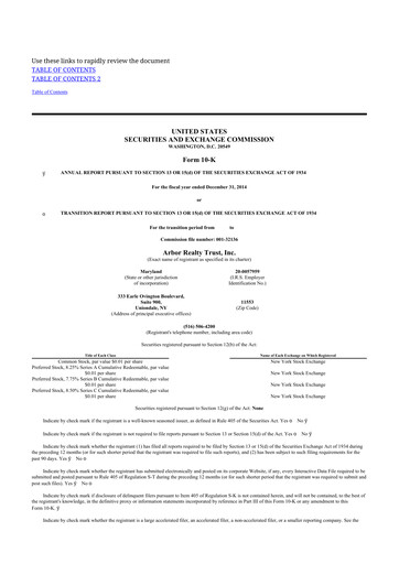 Thumbnail Arbor Realty Trust
 10-K Annual Report 2014