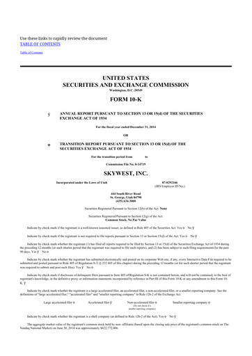 Thumbnail SkyWest 10-K Annual Report 2014