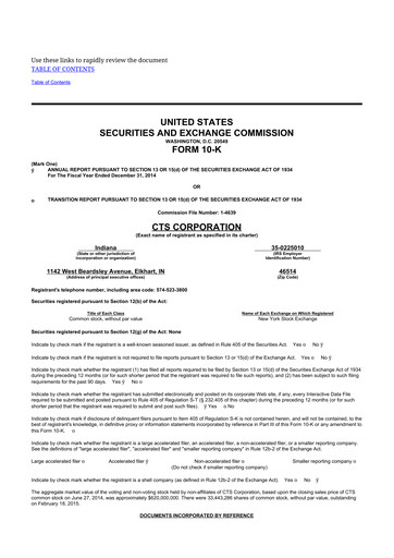 Thumbnail CTS Corporation 10-K Annual Report 2014