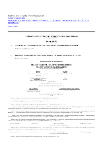 Thumbnail Select Medical Holdings 10-K Annual Report 2014