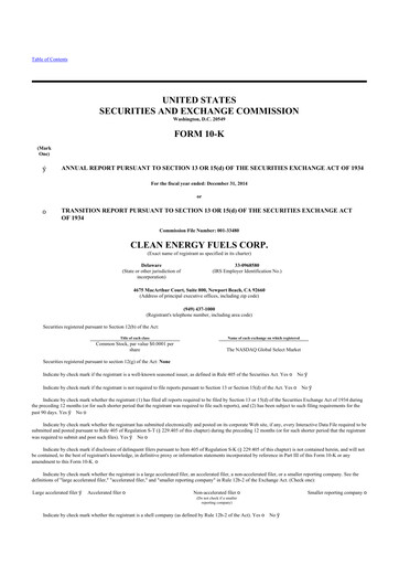 Thumbnail Clean Energy Fuels 10-K Annual Report 2014