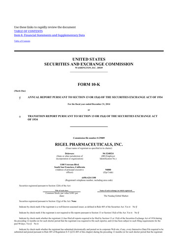 Thumbnail Rigel Pharmaceuticals 10-K Annual Report 2014