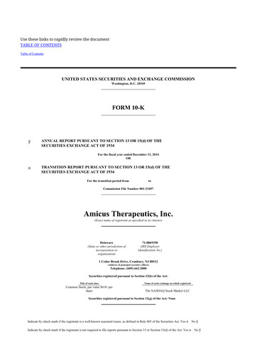 Miniature Amicus Therapeutics
 10-K Rapport annuel 2014