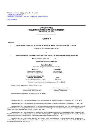 Thumbnail Verastem Oncology
 10-K Annual Report 2014